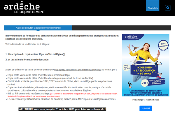 Dématérialisation des demandes d'aides pour les collégiens