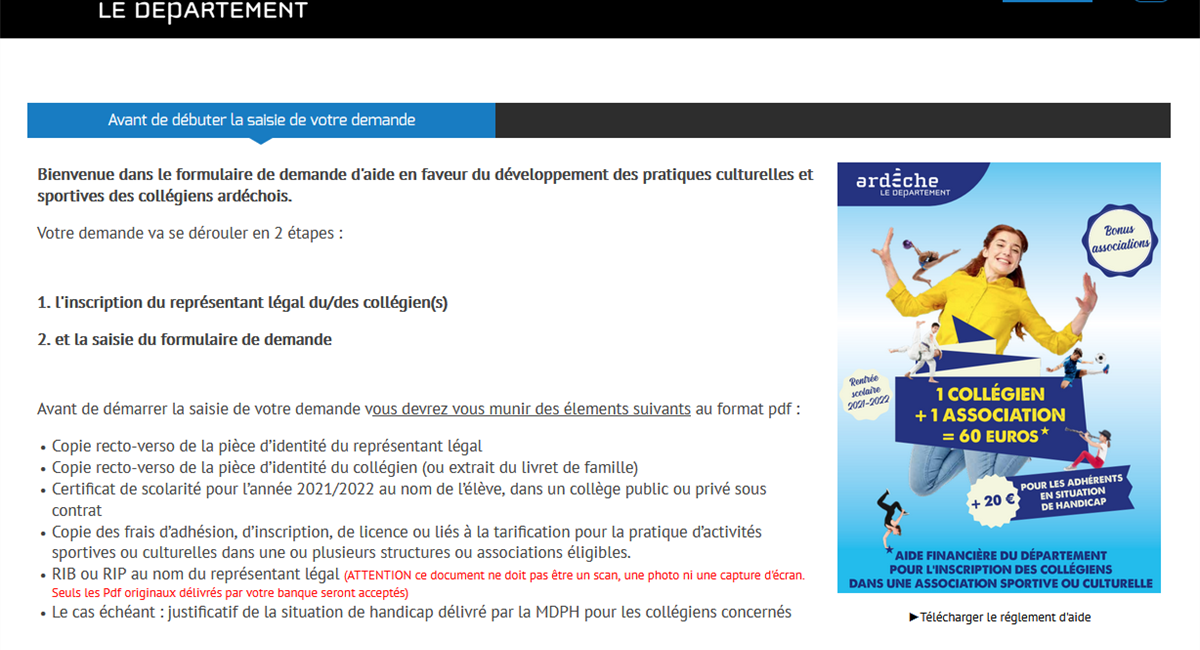 Dématérialisation des demandes d'aides pour les collégiens